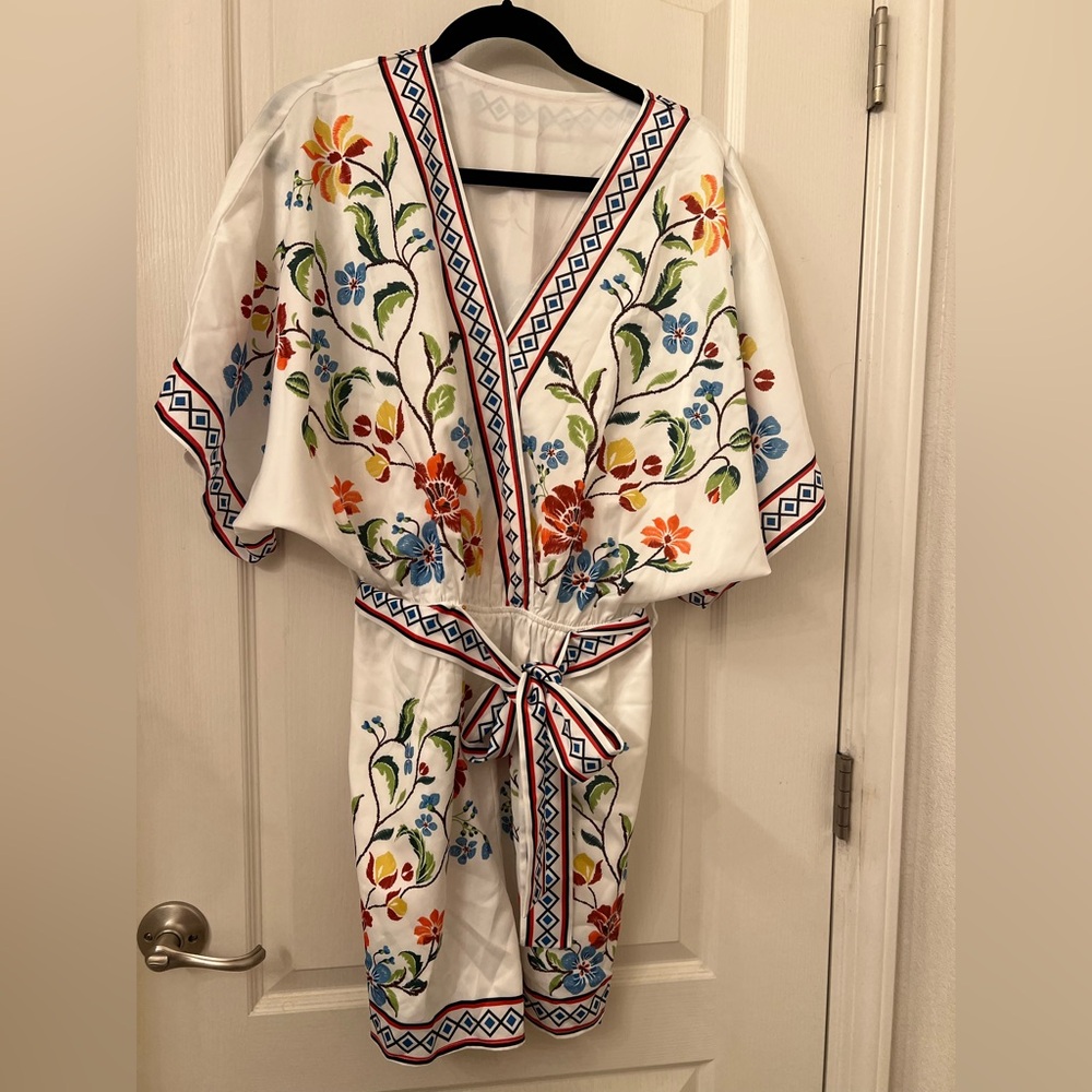 Floral Embroidered Kimono Romper